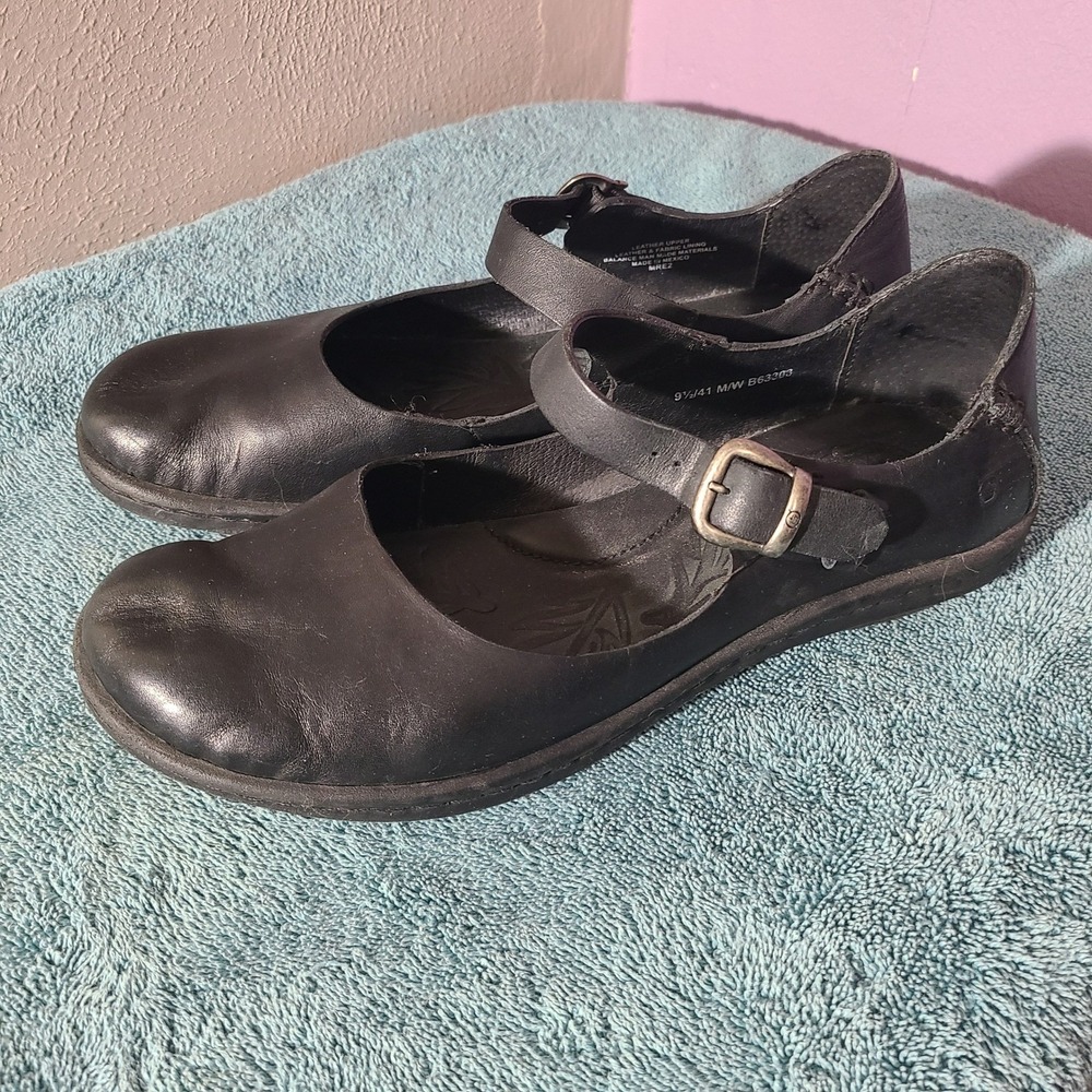 Born Mary‎ Jane Flats Black Leather Buckle Comfort Shoes Women 9.5M - Picture 2 of 10